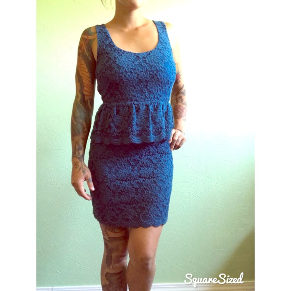 SOLD Teal Lace Peplum Dress